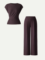 2Pcs Set Round Neck Tucked Top & Wide Leg The Success Pants