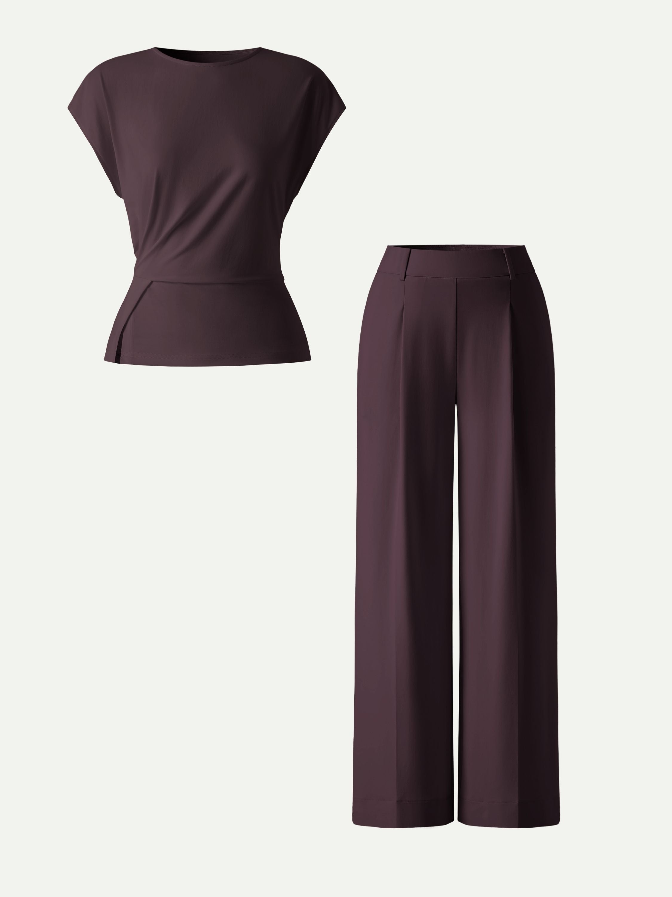 2Pcs Set Round Neck Tucked Top & Wide Leg The Success Pants