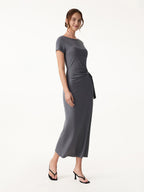 Cooling Wrinkle-Resistant Side Waist Tie Midi Dress with Slit