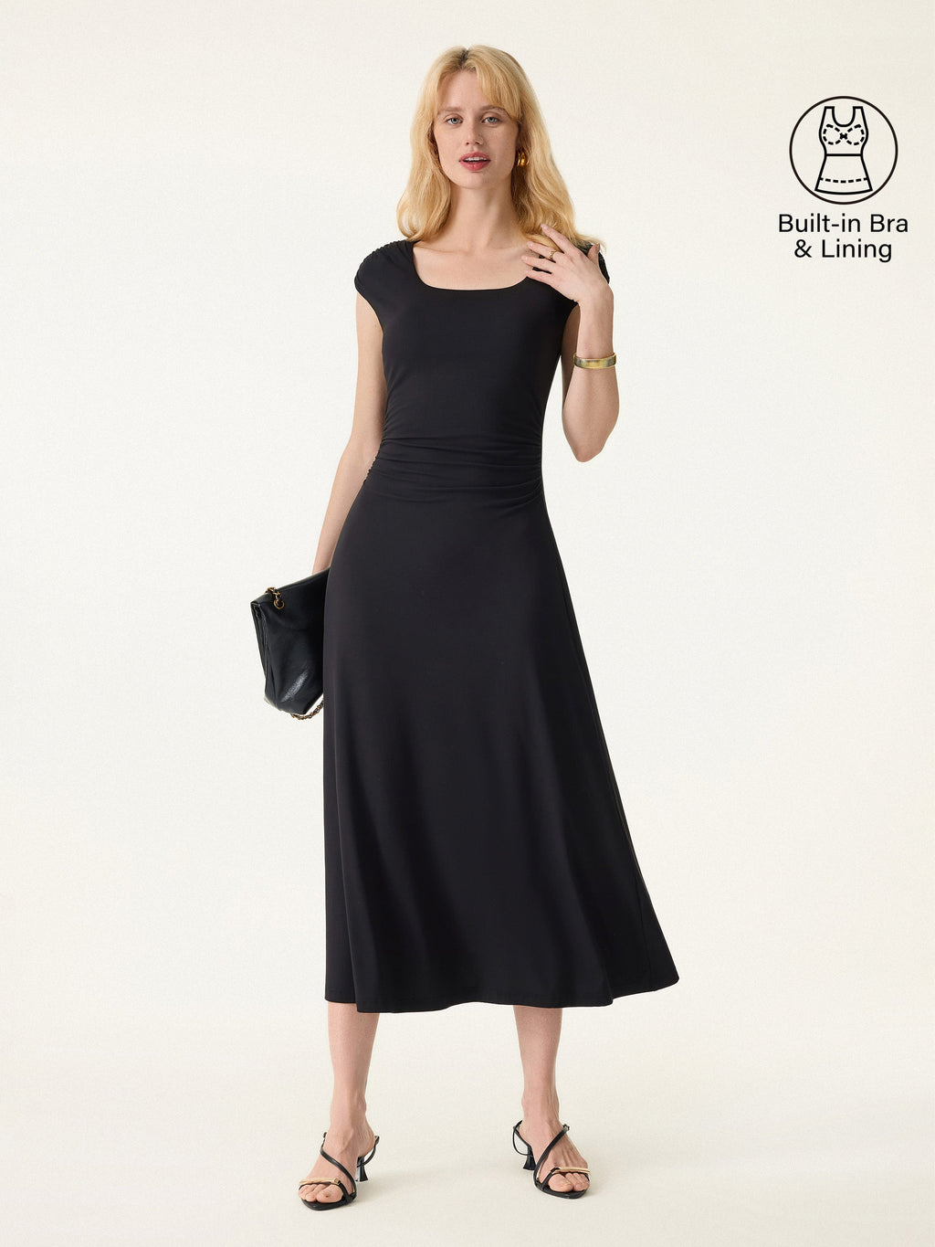 SkinKiss Cooling Square Neck Ruched Midi Bra Dress