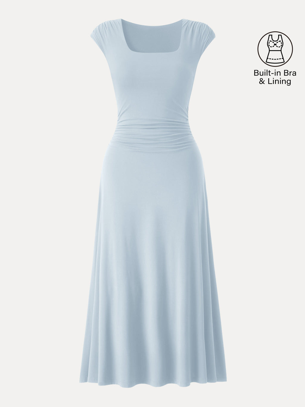SkinKiss Cooling Square Neck Ruched Midi Bra Dress