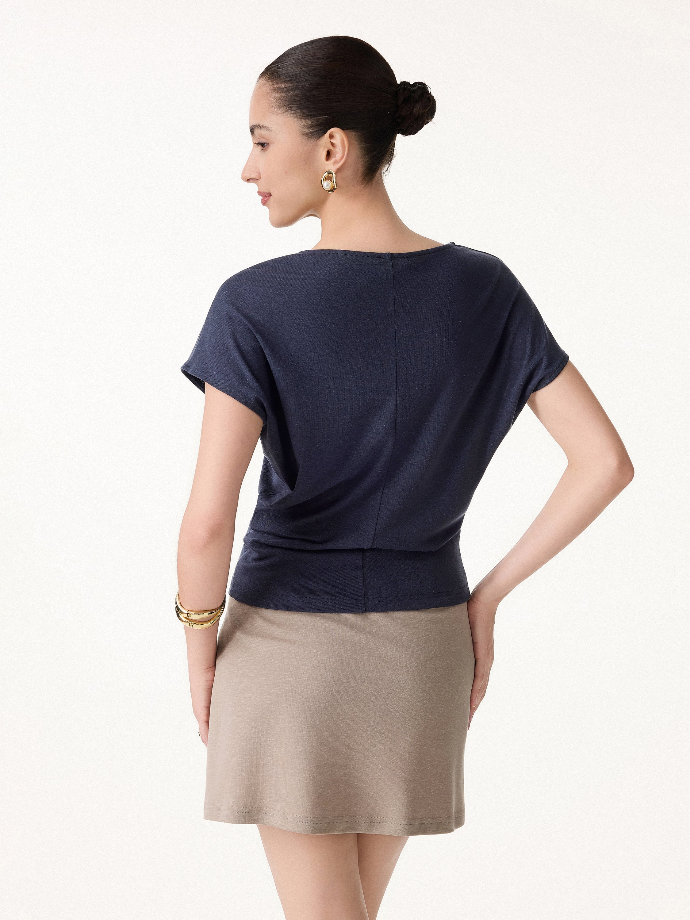 2Pcs Set Round Neck Top & A-Line Maxi Skirt with Pockets
