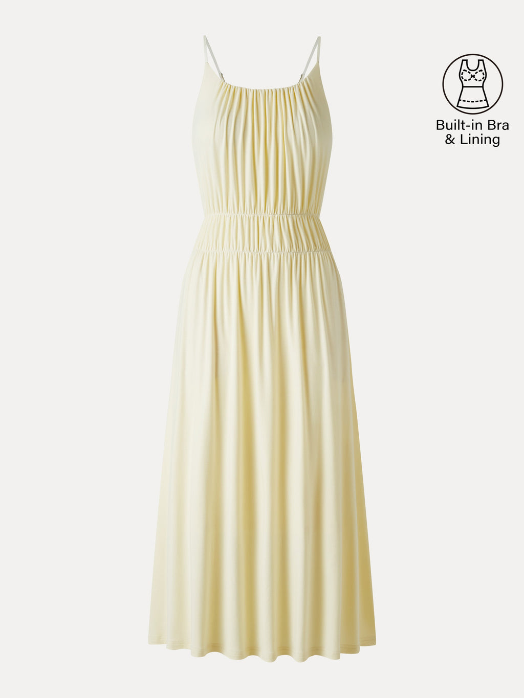 Vacay Gathered U-Neck Spaghetti Midi Bra Dress with Pockets