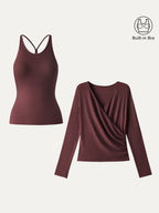 Two-Piece Set Cami with Surplice Ruched Top