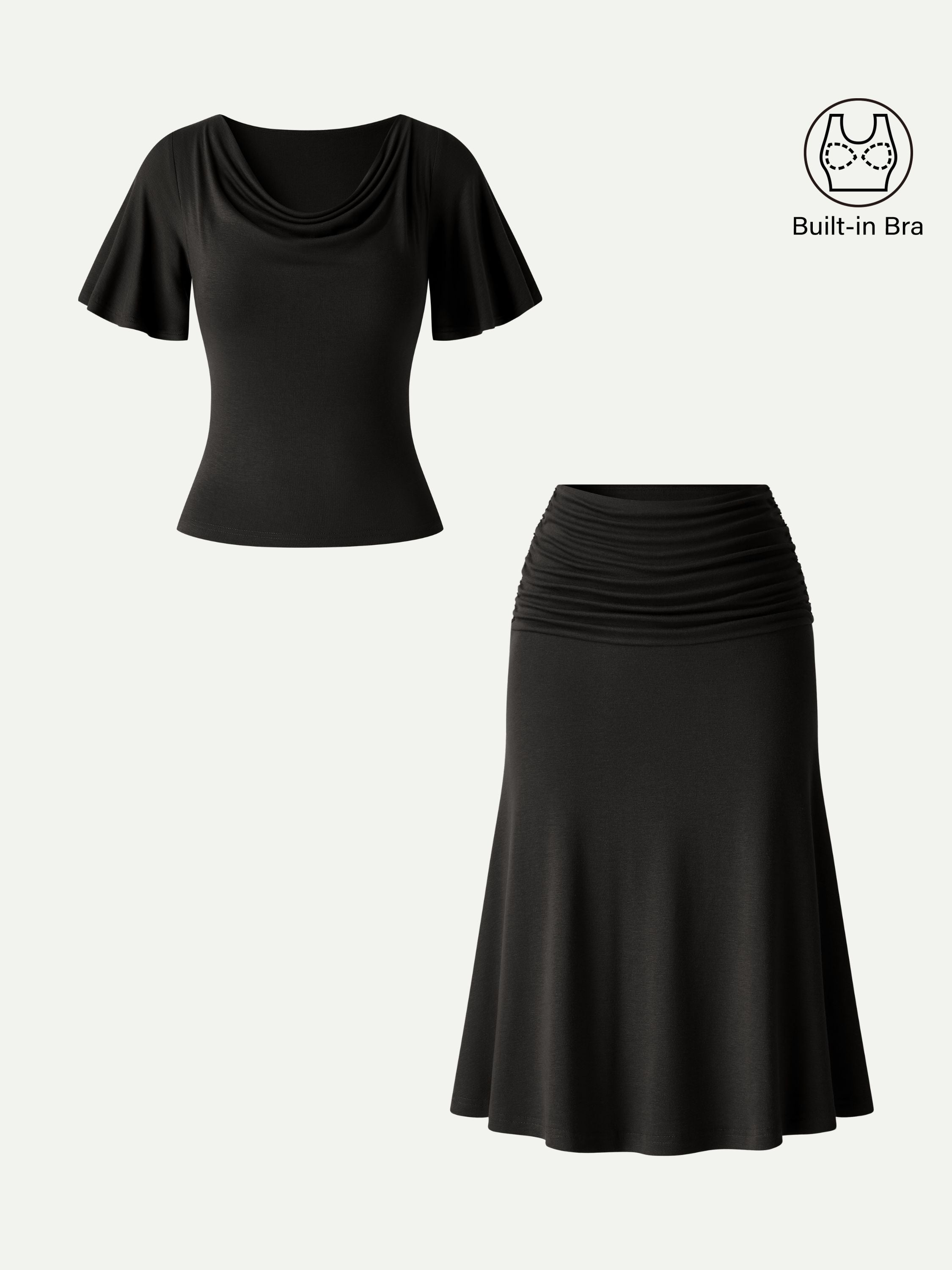 2Pcs Set Flutter Sleeve Bra Top & Midi Mermaid Skirt