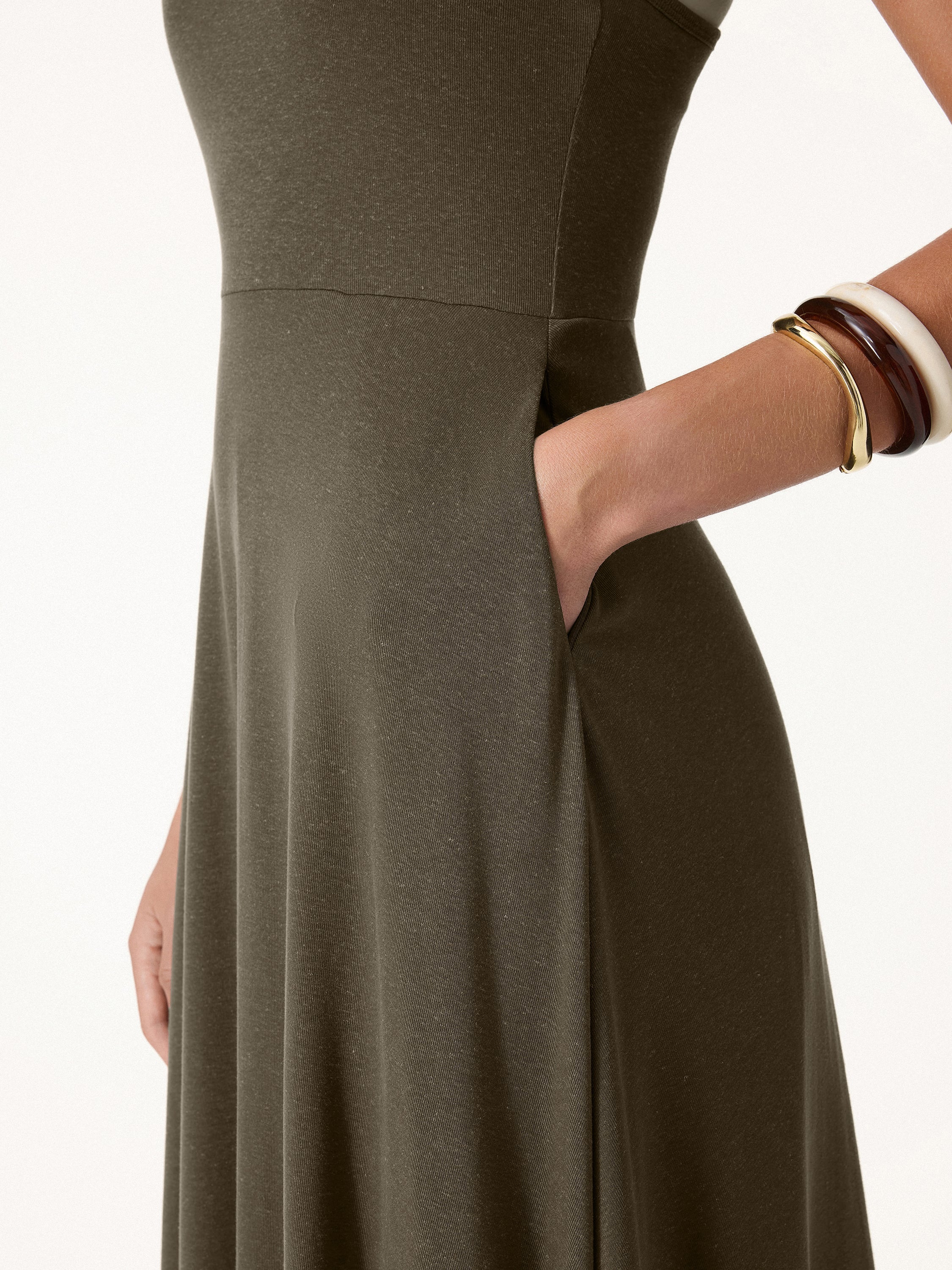 Soft Linen Knit Spaghetti Midi Bra Dress
