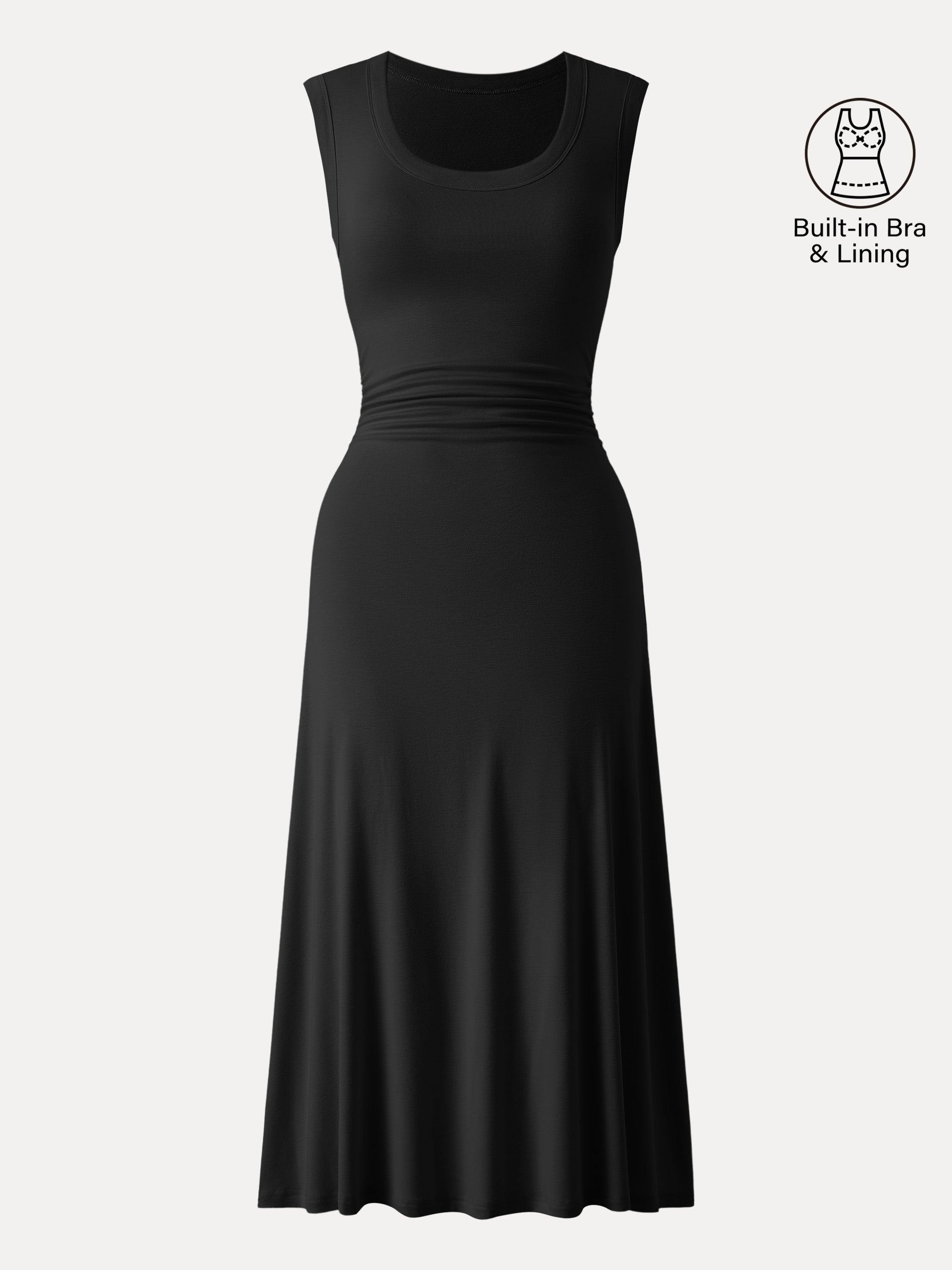 Scoop Neck Side Ruched New Airy Bra Midi Dress