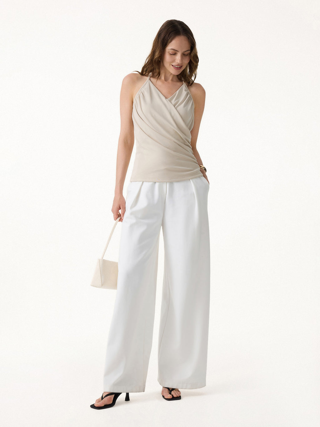 Modal Halter Neck Surplice Ruched Bandless Bra Top