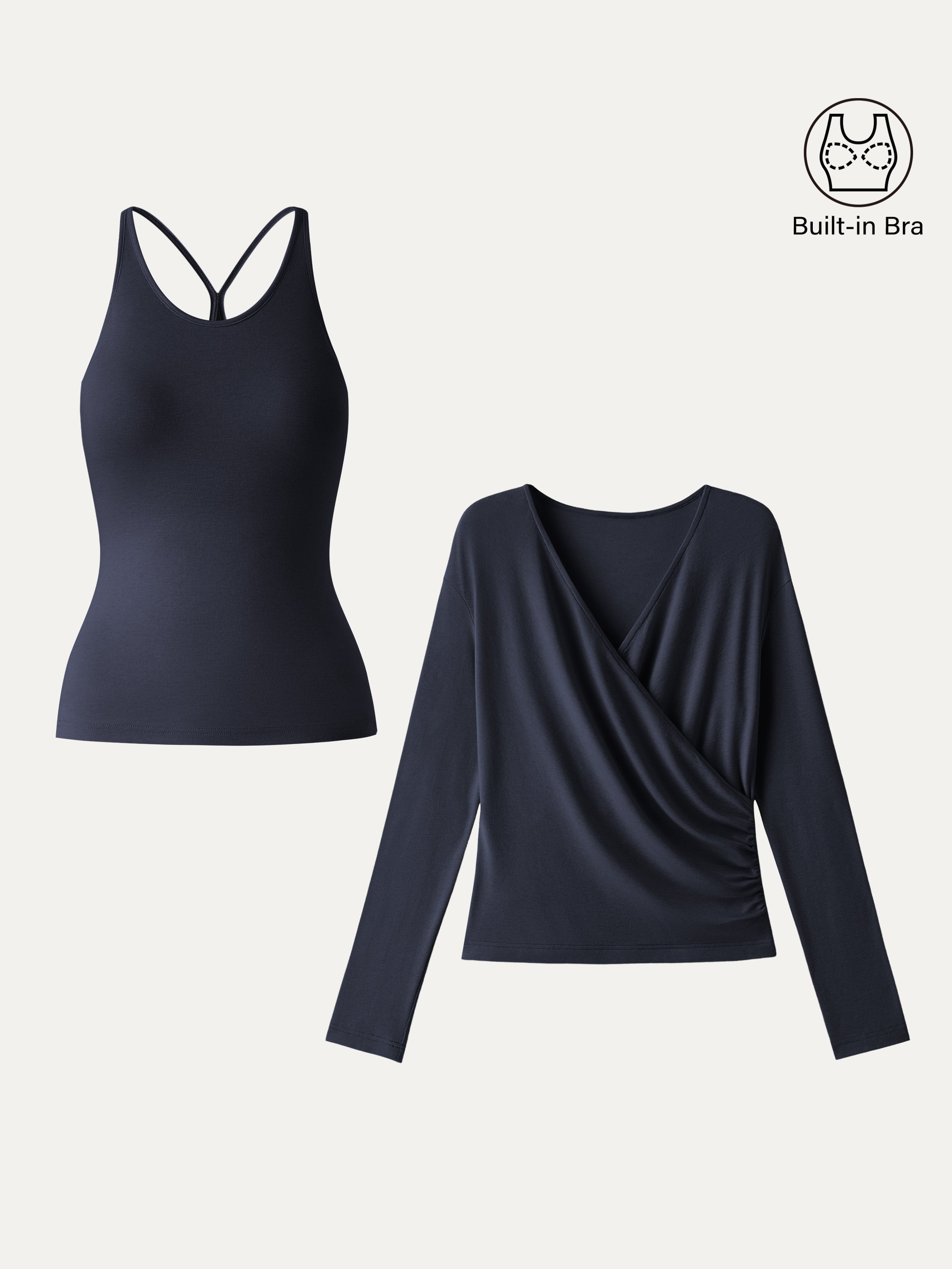 Two-Piece Set Cami with Surplice Ruched Top