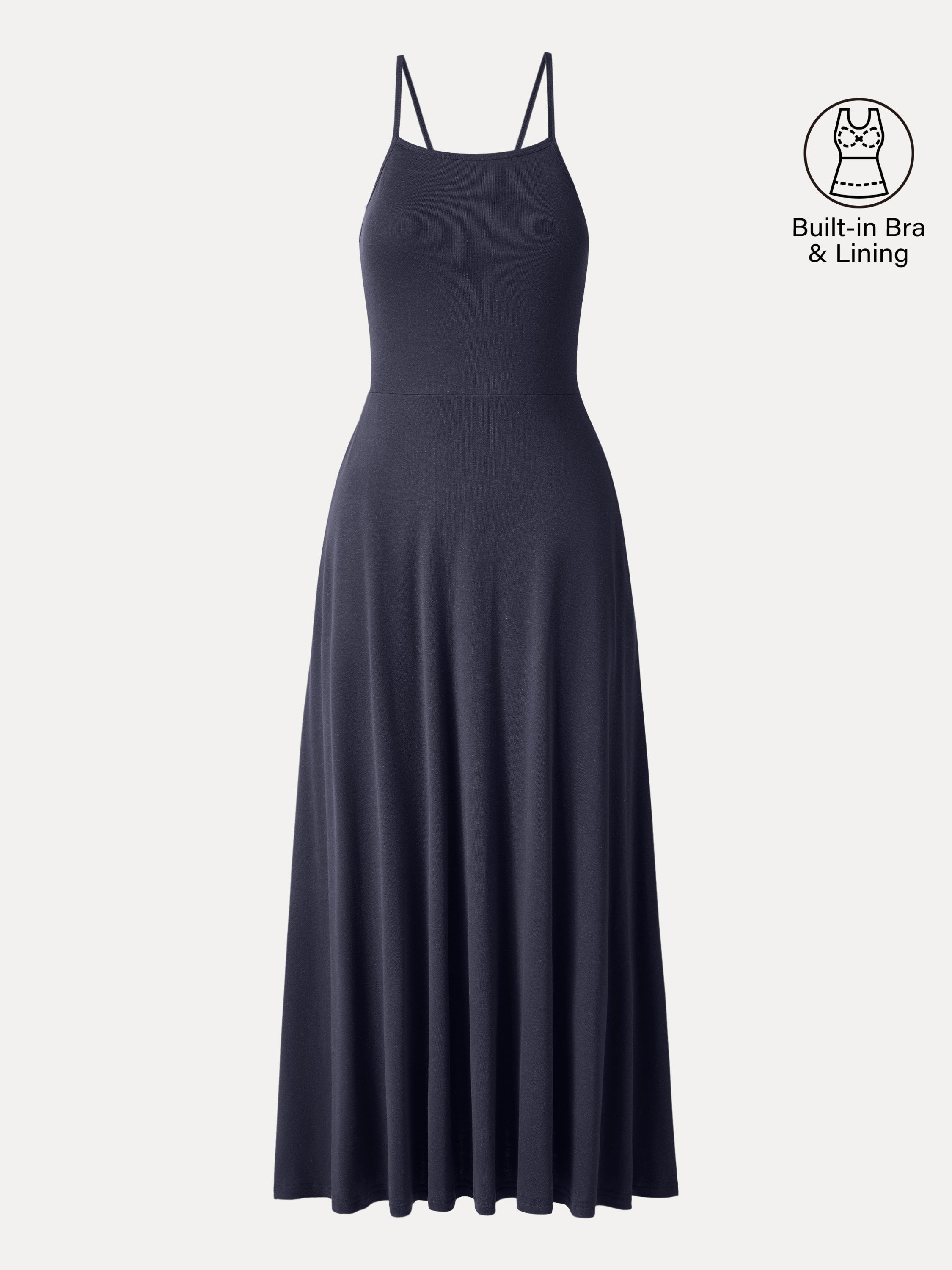 Soft Linen Knit Spaghetti Midi Bra Dress