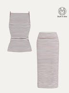 2Pcs Set Striped Spaghetti Bra Top & Low Rise Striped Midi Skirt
