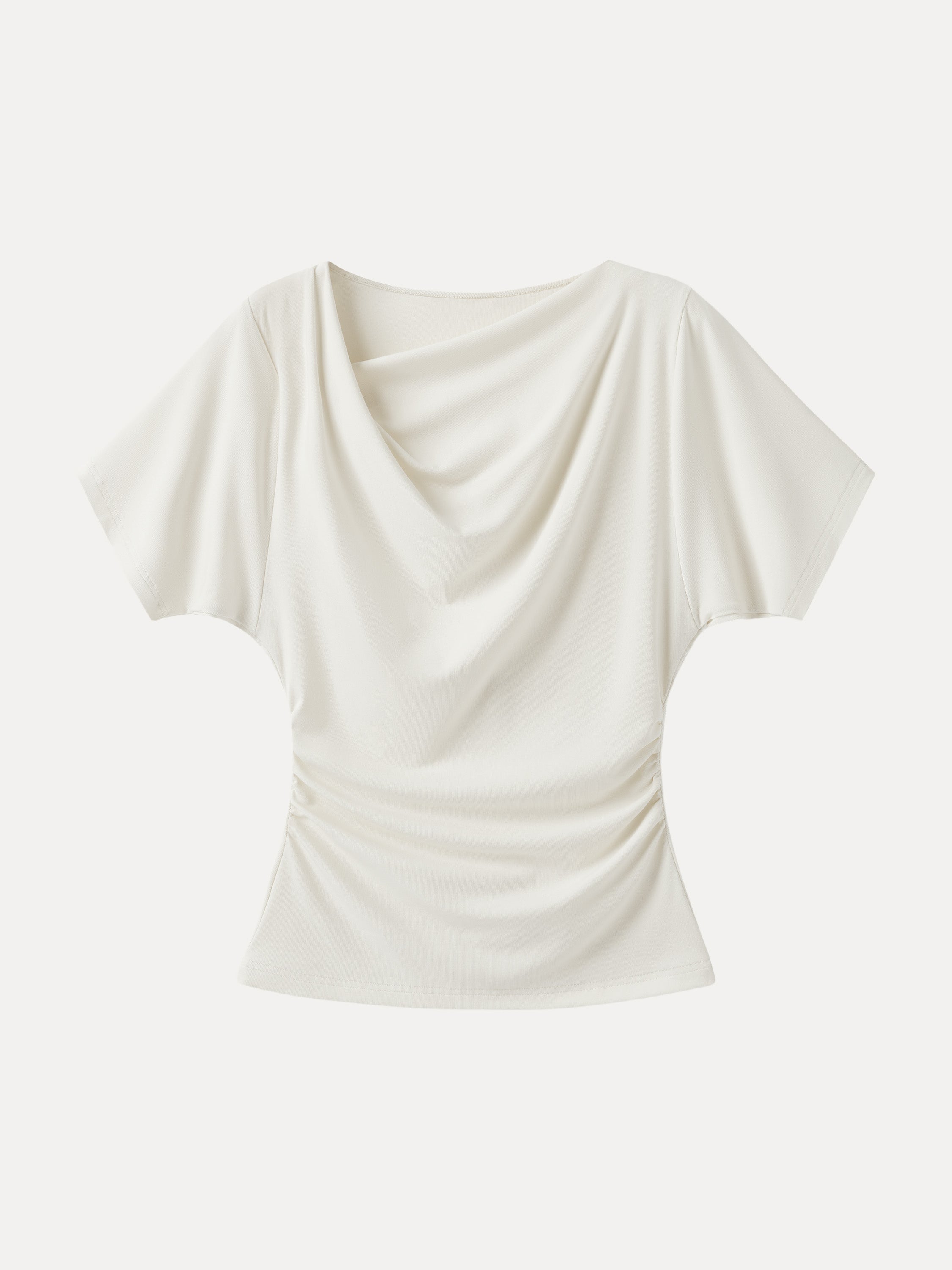 Asymmetrical Cowl Neck Ruched Top