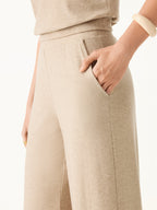 2Pcs Set Petite Mid Rise Wide Leg Pant with Pockets & Crewneck Bra Top with Banded Hem