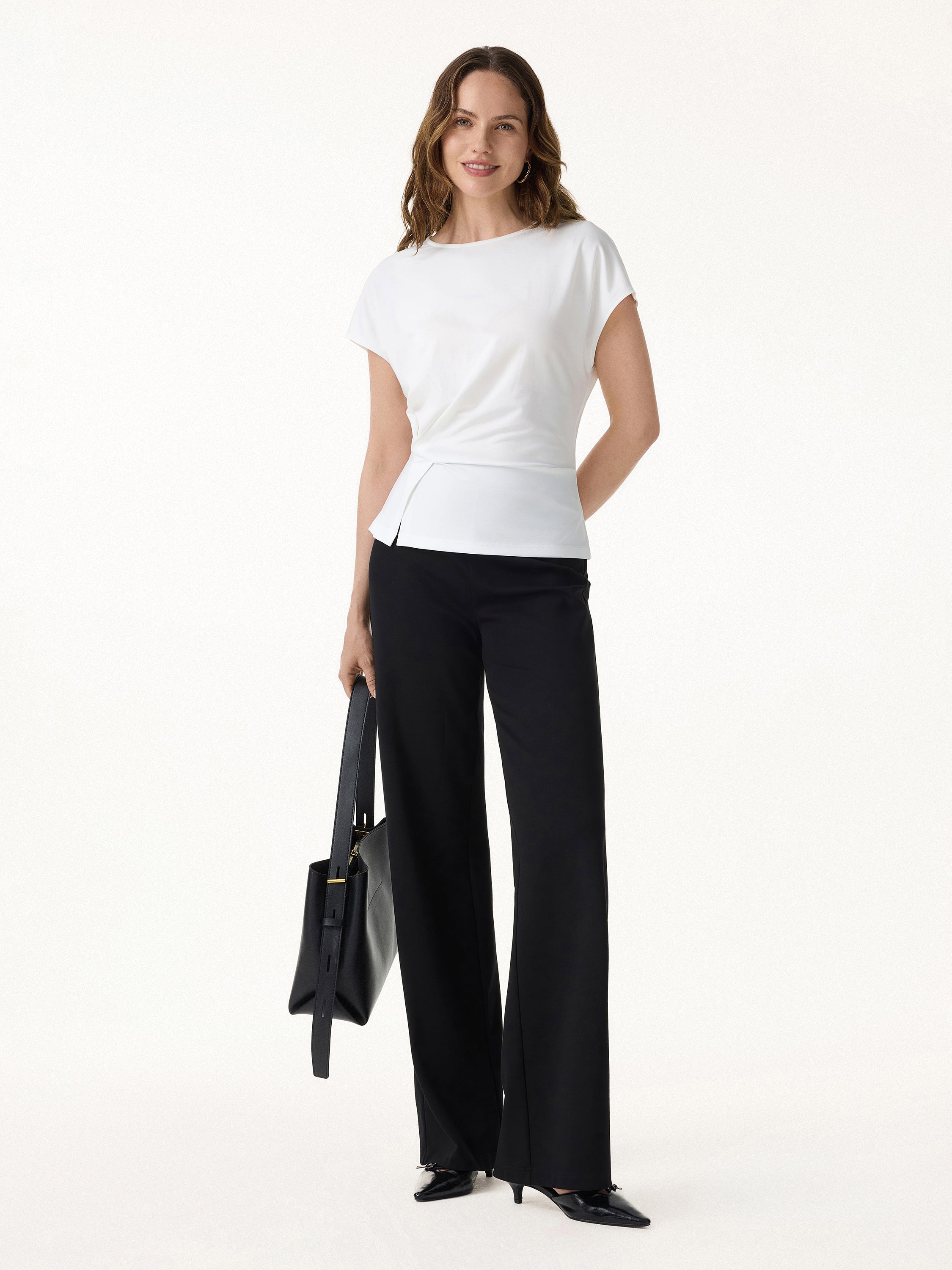2Pcs Set Round Neck Tucked Top & Wide Leg The Success Pants