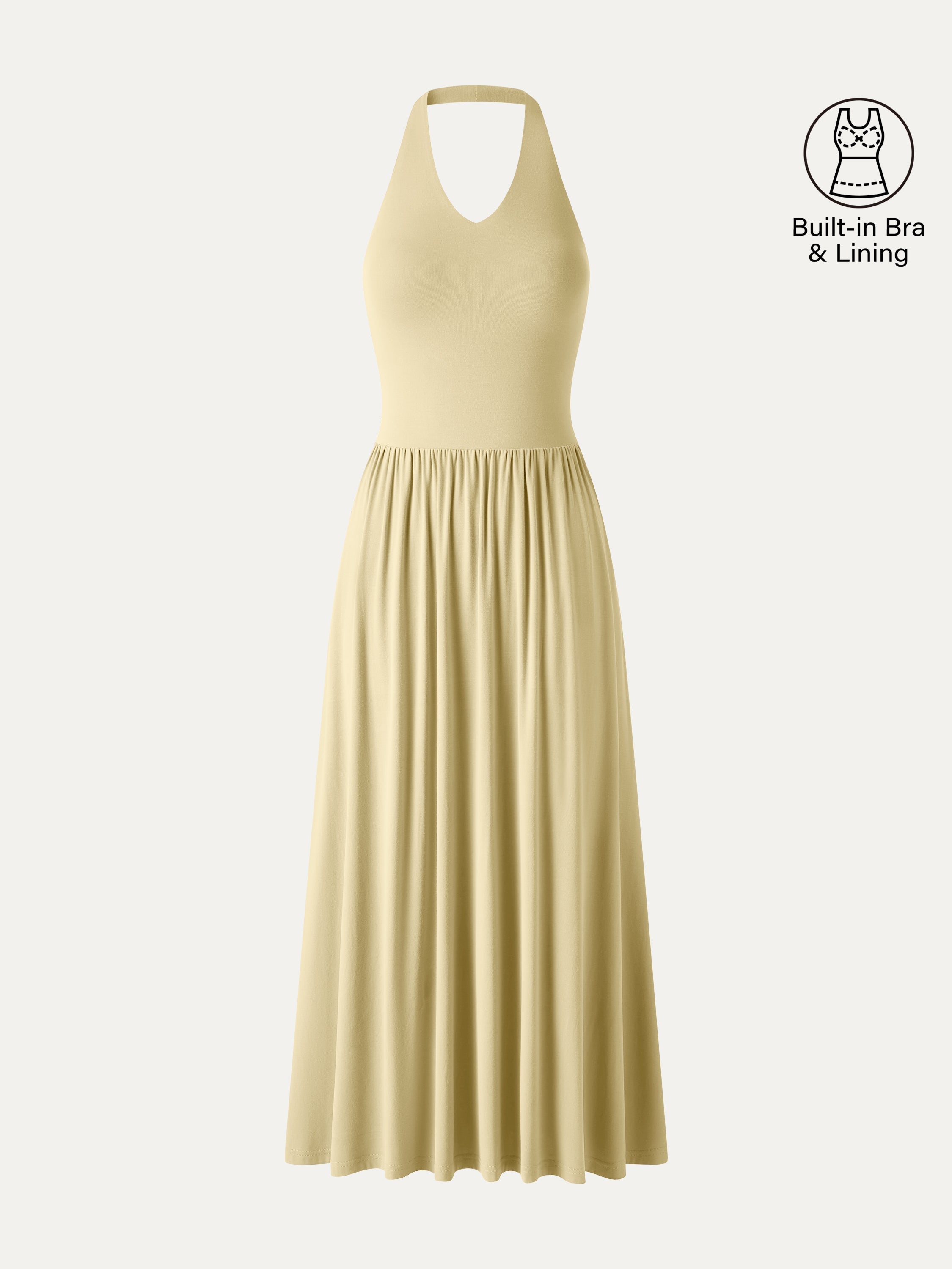 SkinKiss Halter Ruched Midi Bra Dress with Pockets
