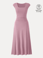 SkinKiss Cooling Square Neck Ruched Midi Bra Dress