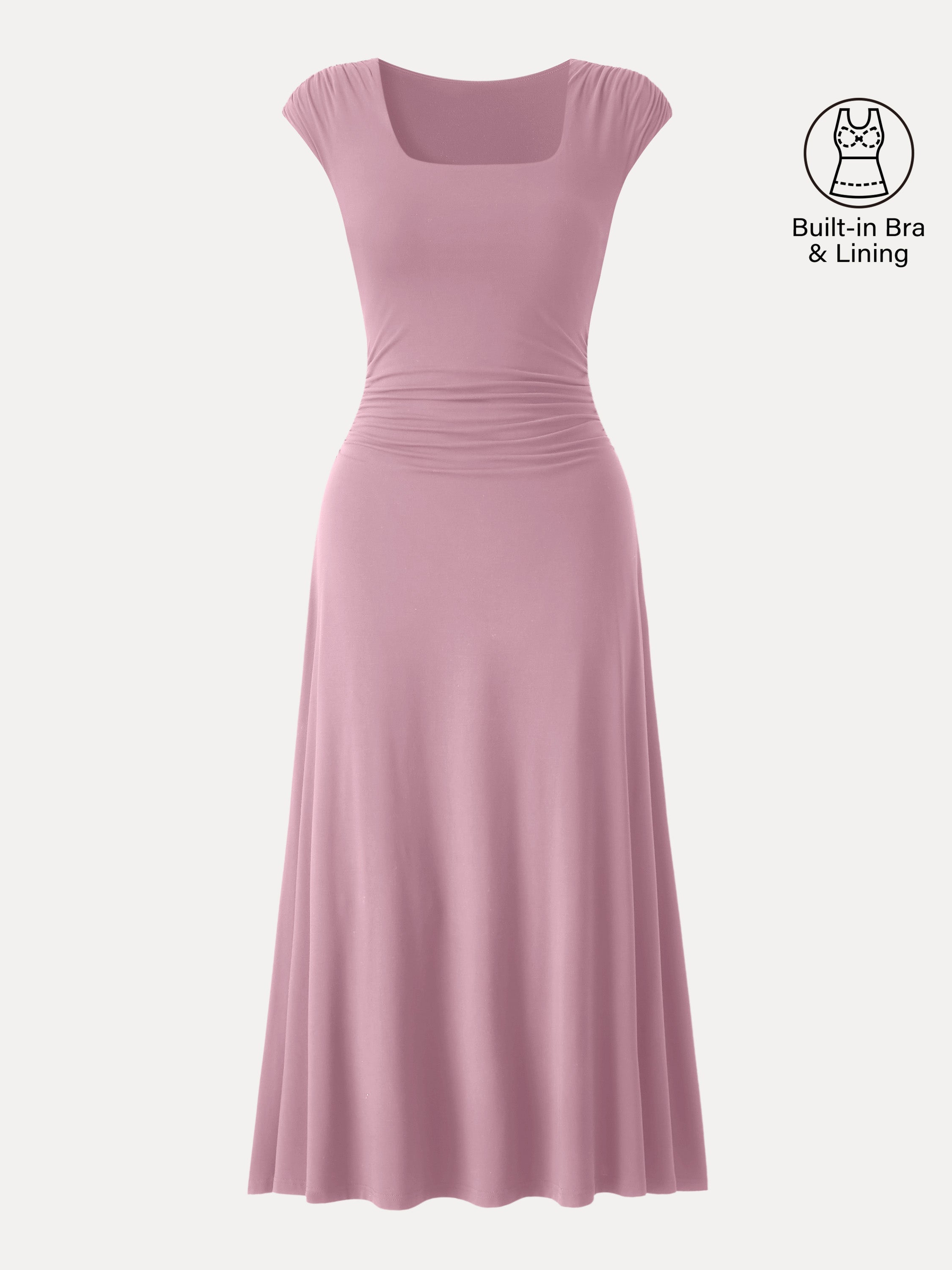 SkinKiss Cooling Square Neck Ruched Midi Bra Dress