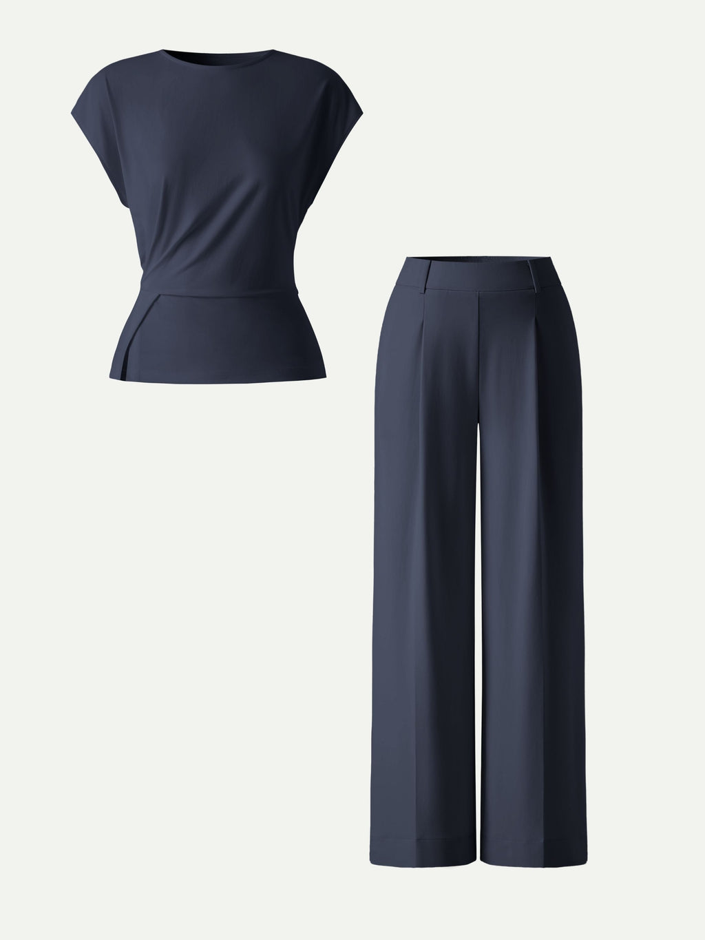 2Pcs Set Round Neck Tucked Top & Wide Leg The Success Pants