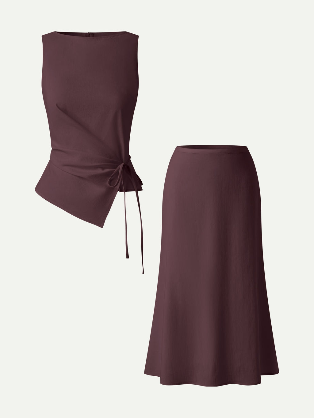 2Pcs Set Boatneck Waist-Defined Top & Maxi Flared Pull-On Skirt