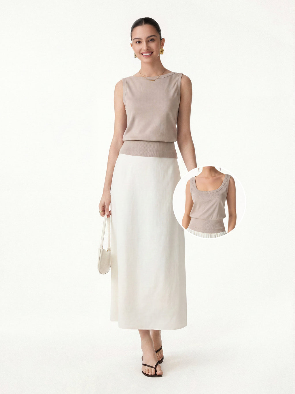 2Pcs Set Reversible Boatneck Top & Maxi Flared Pull-On Skirt
