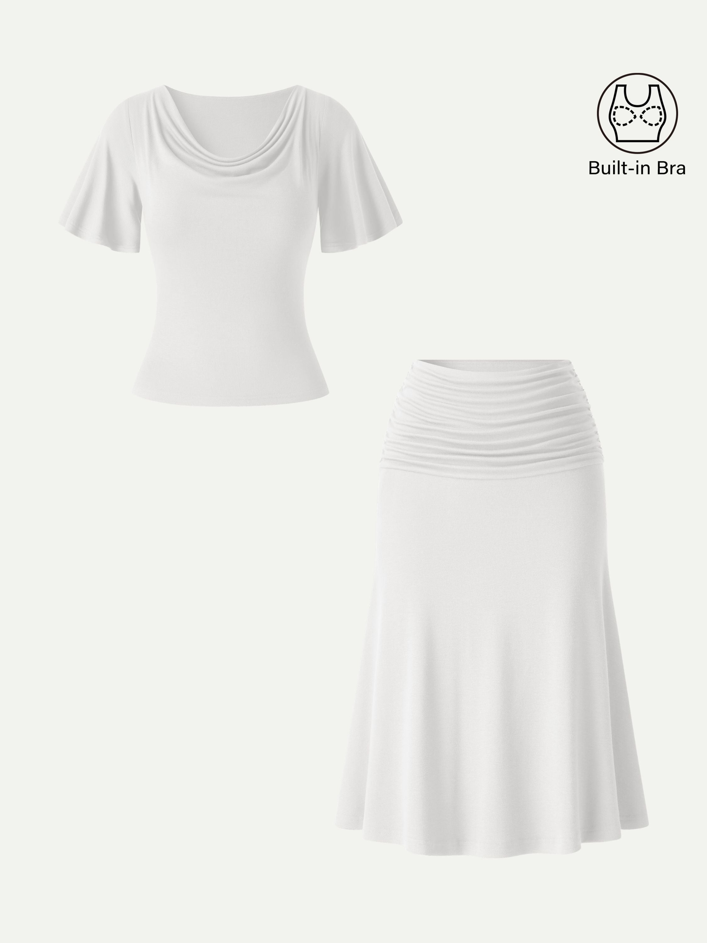2Pcs Set Flutter Sleeve Bra Top & Midi Mermaid Skirt