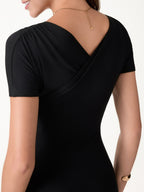 Surplice Short Sleeve Midi Dress