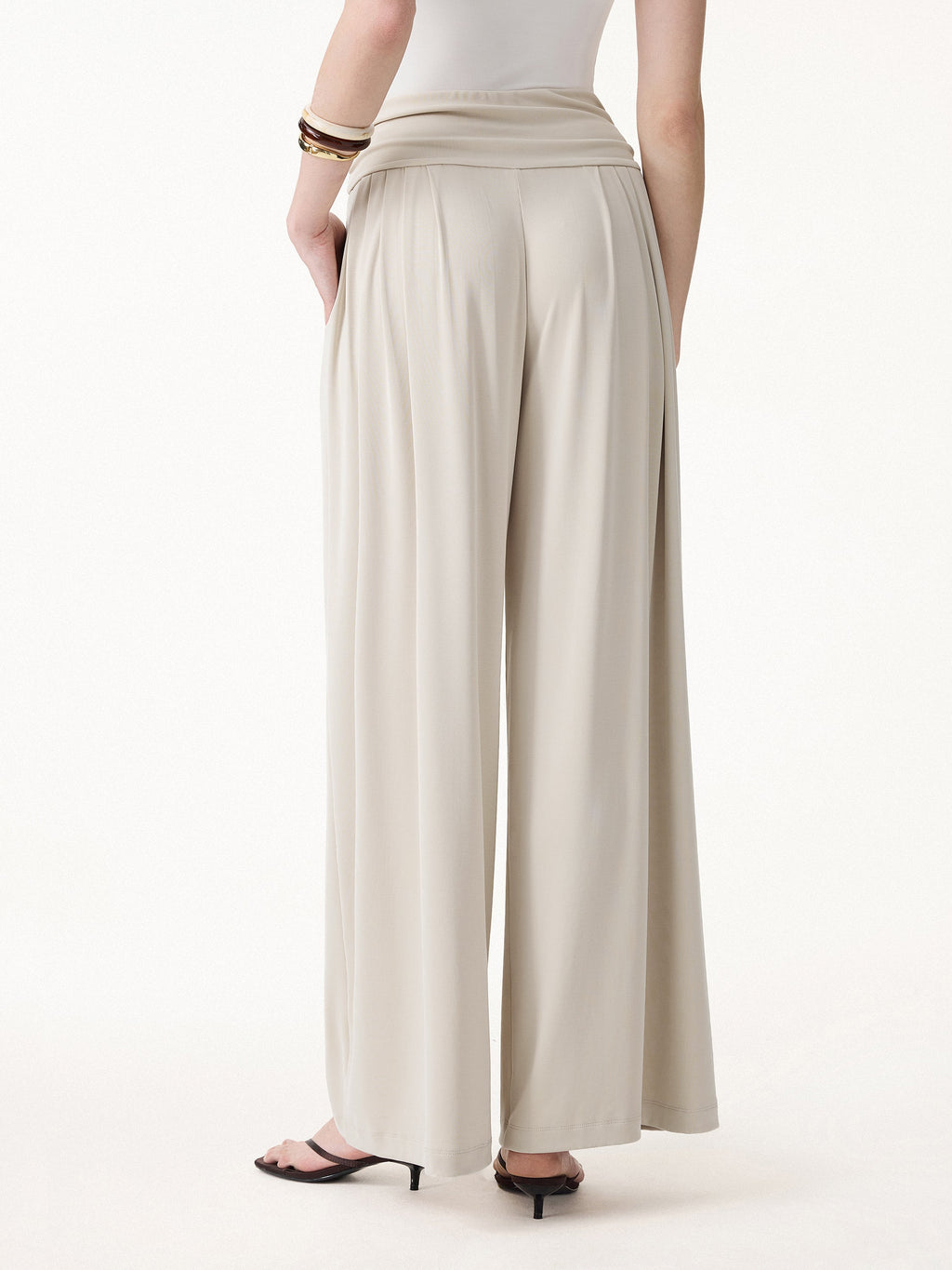 2Pcs Set Crew Neck Top & Flowy Tucked Palazzo Pant with Pockets