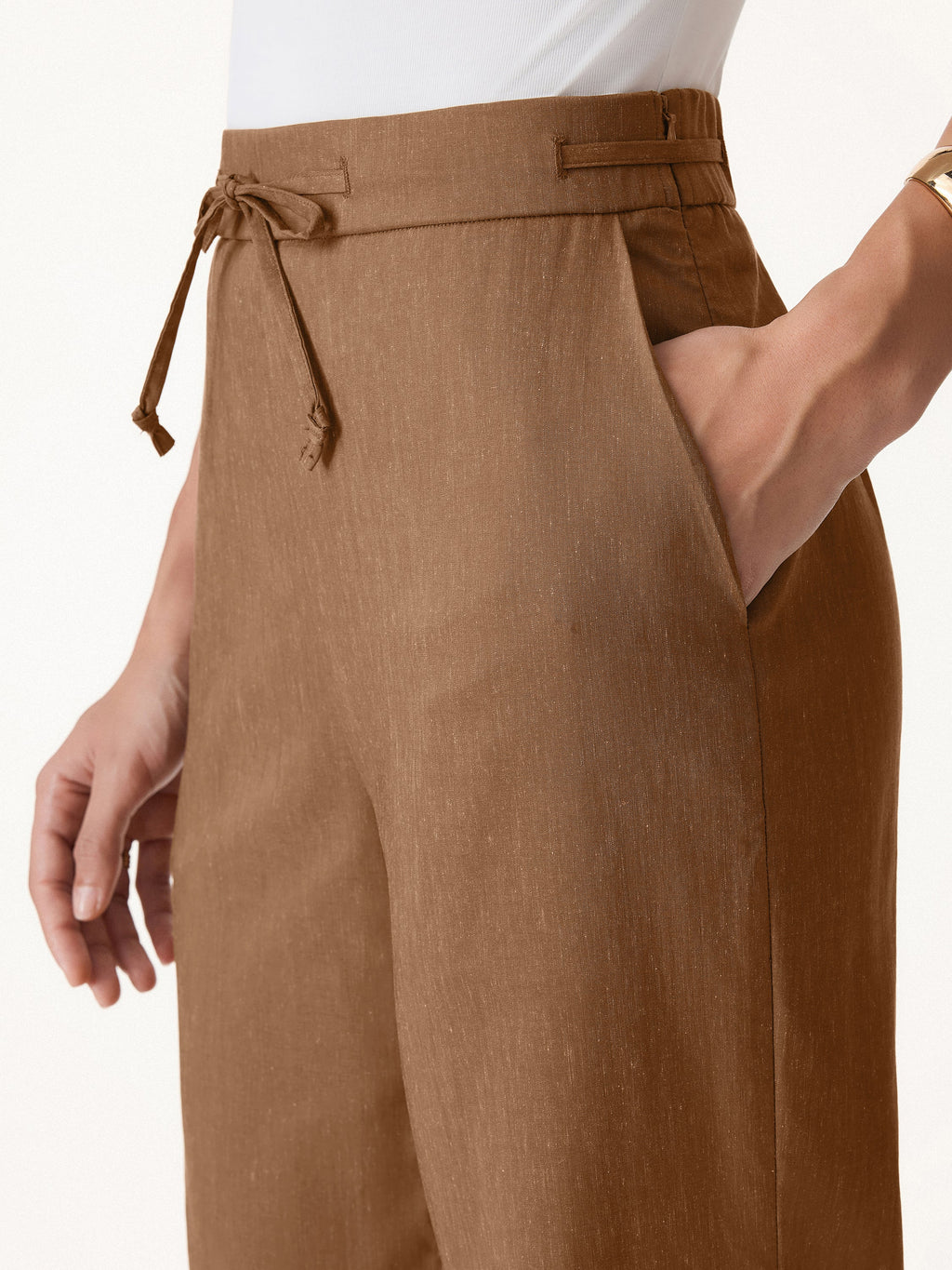 2Pcs Set Wrap Top with Self-Tie & Drawstring Wide Leg Pant with Pockets