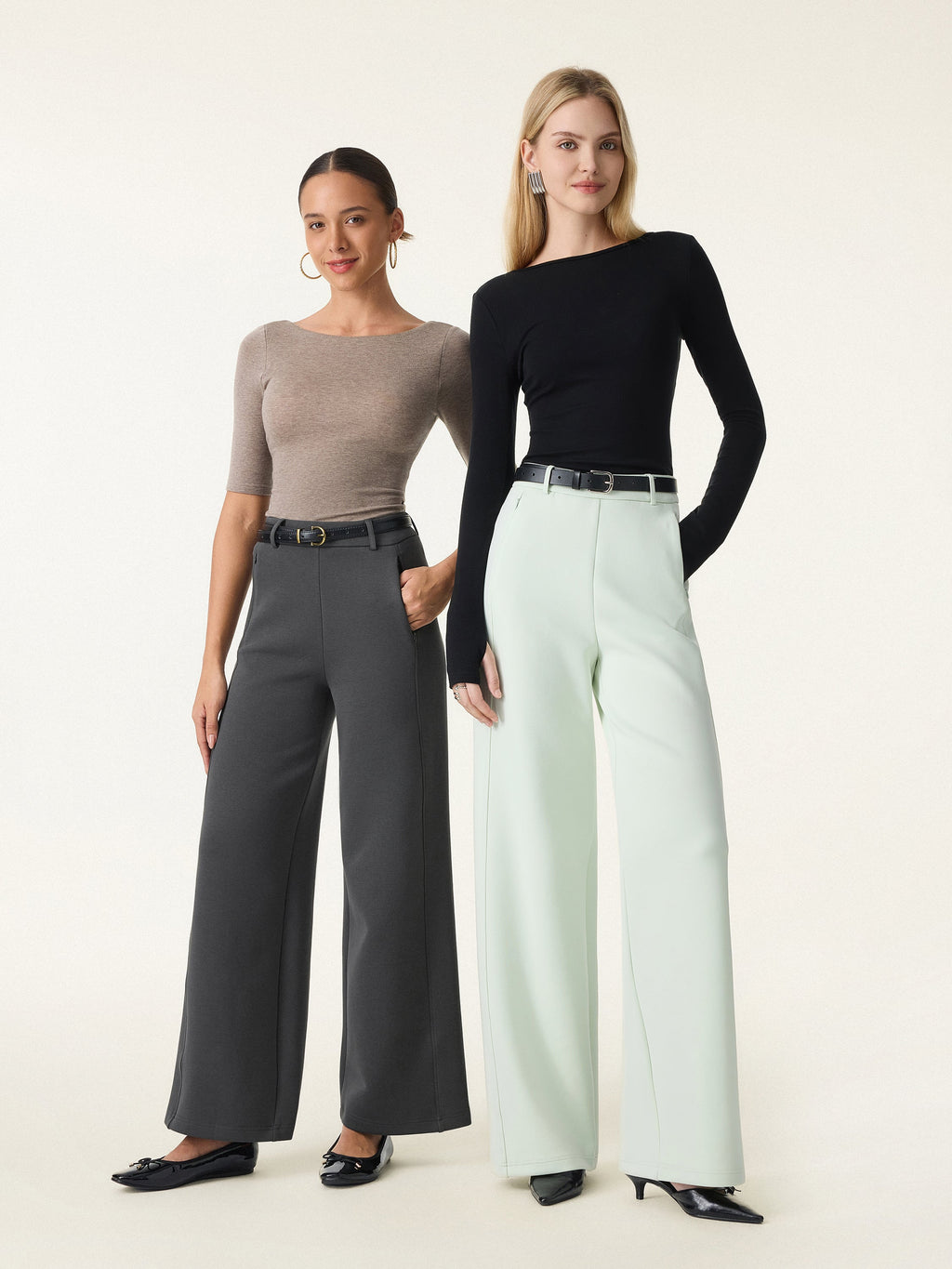 Stretch Cotton Blend Slimming High Rise Wide Leg Pant