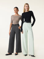 Stretch Cotton Blend Slimming High Rise Wide Leg Pant