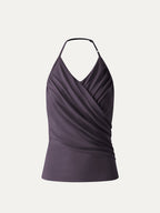 Modal Halter Neck Surplice Ruched Bandless Bra Top