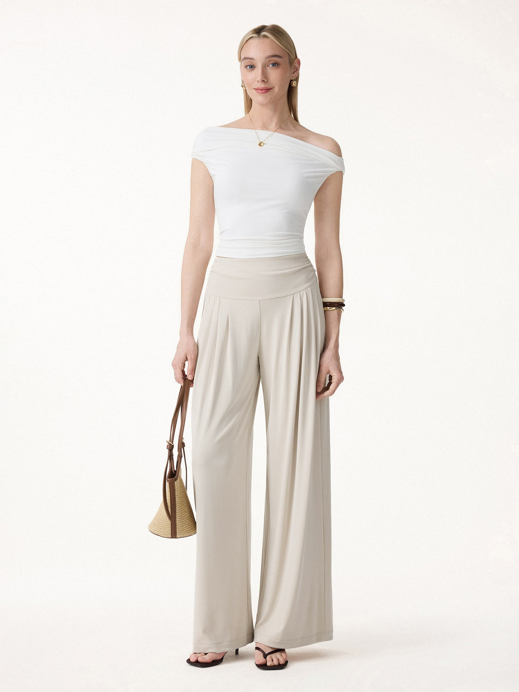 Sandwashed Super Flowy Tucked Palazzo Pant with Pockets