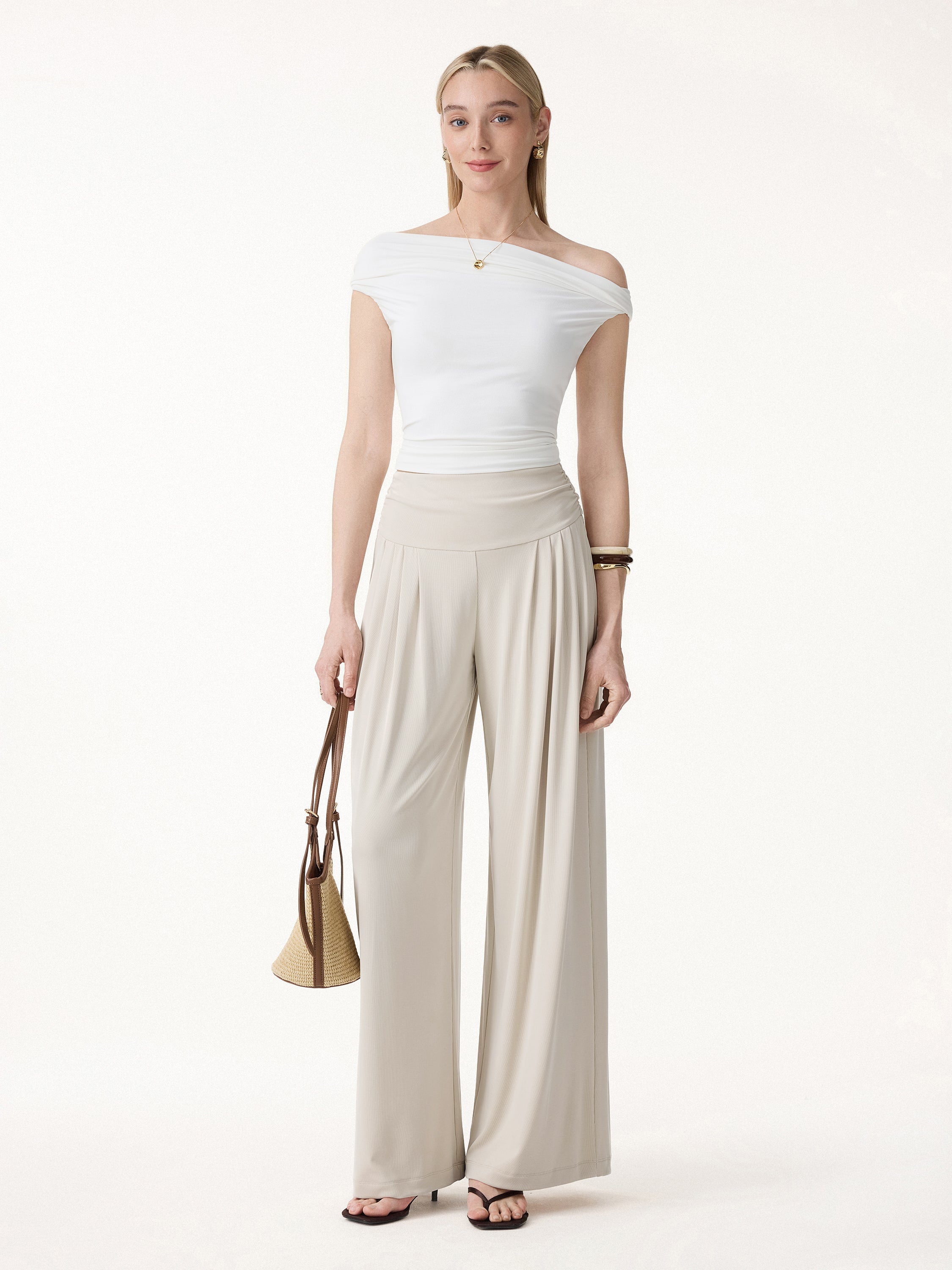 Sandwashed Super Flowy Tucked Palazzo Pant with Pockets
