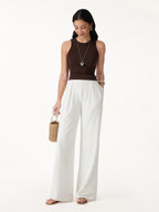 Airy Stretch Linen Wide Flare Pant with Pockets