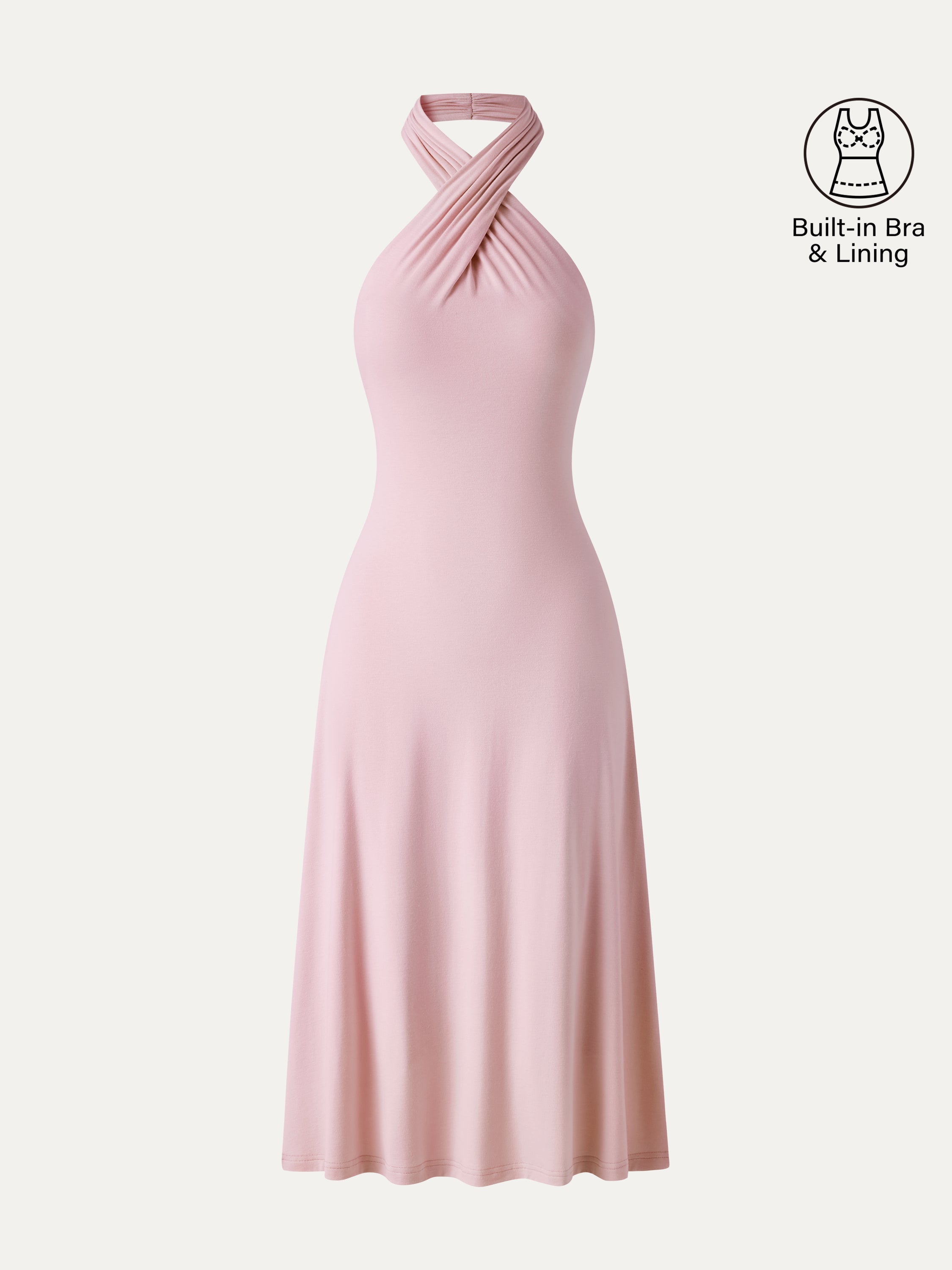 CoolTouch Criss-Cross Halter Open-Back Midi Bra Dress