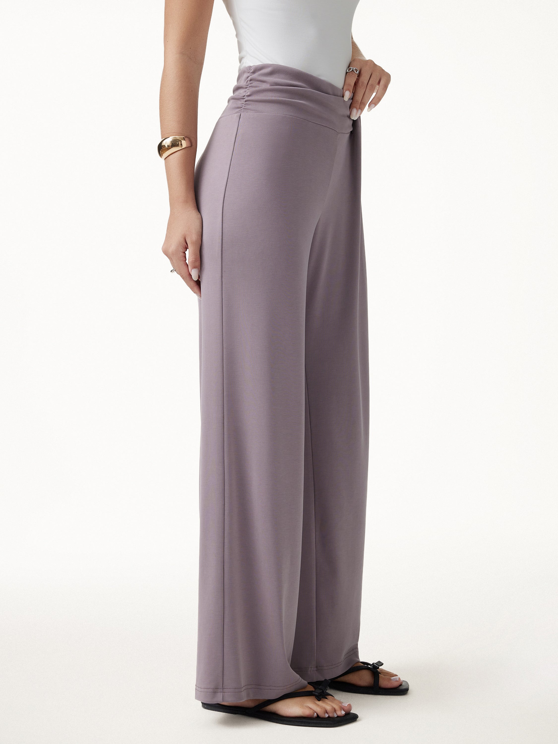 Mid-Rise Relaxed Wide-Leg Lounge Pants