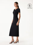 Surplice Short Sleeve Midi Dress