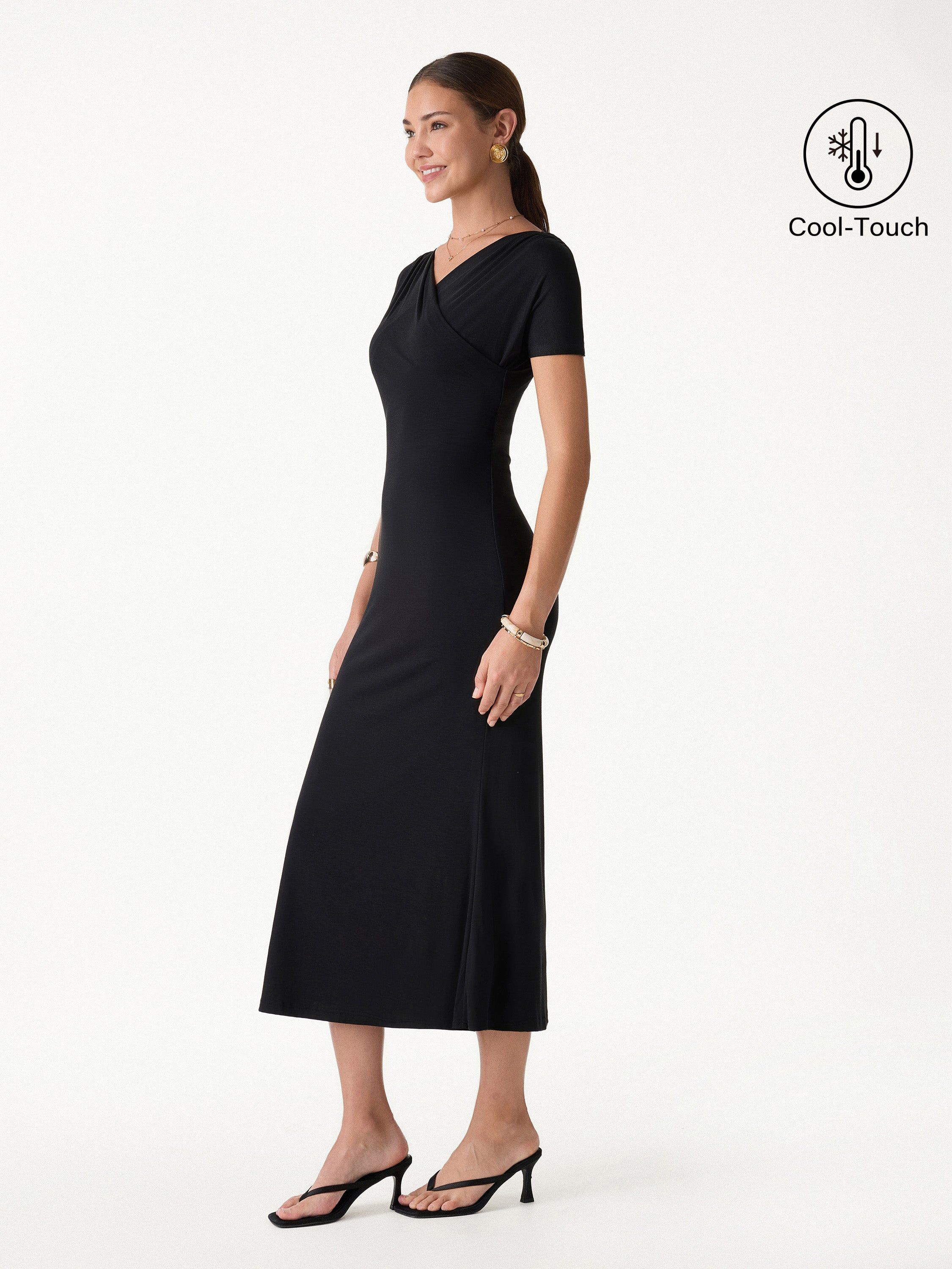 Surplice Short Sleeve Midi Dress