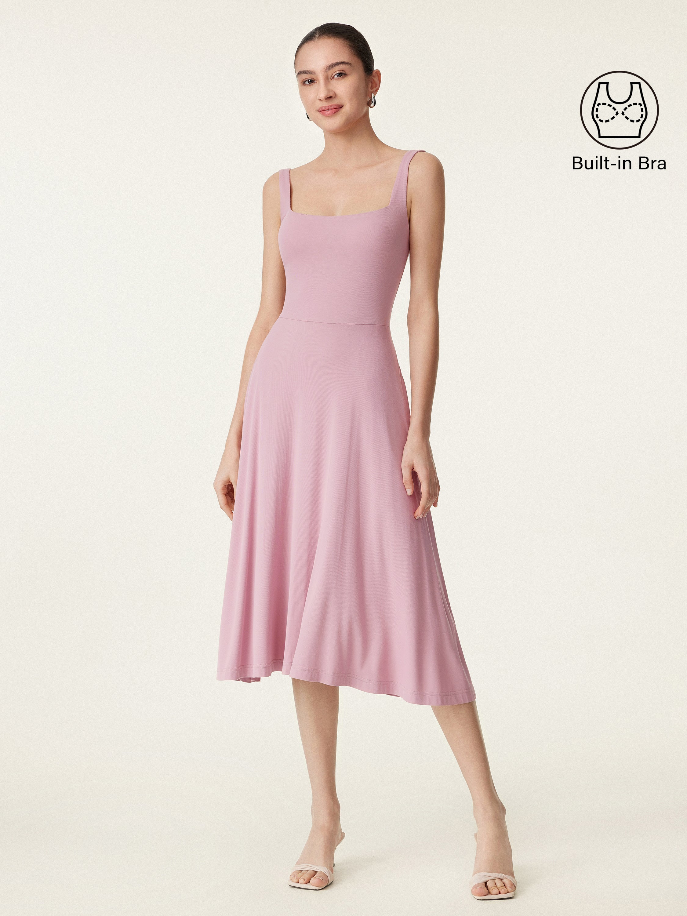 Square Neck Flowy New Airy Bra Midi Dress