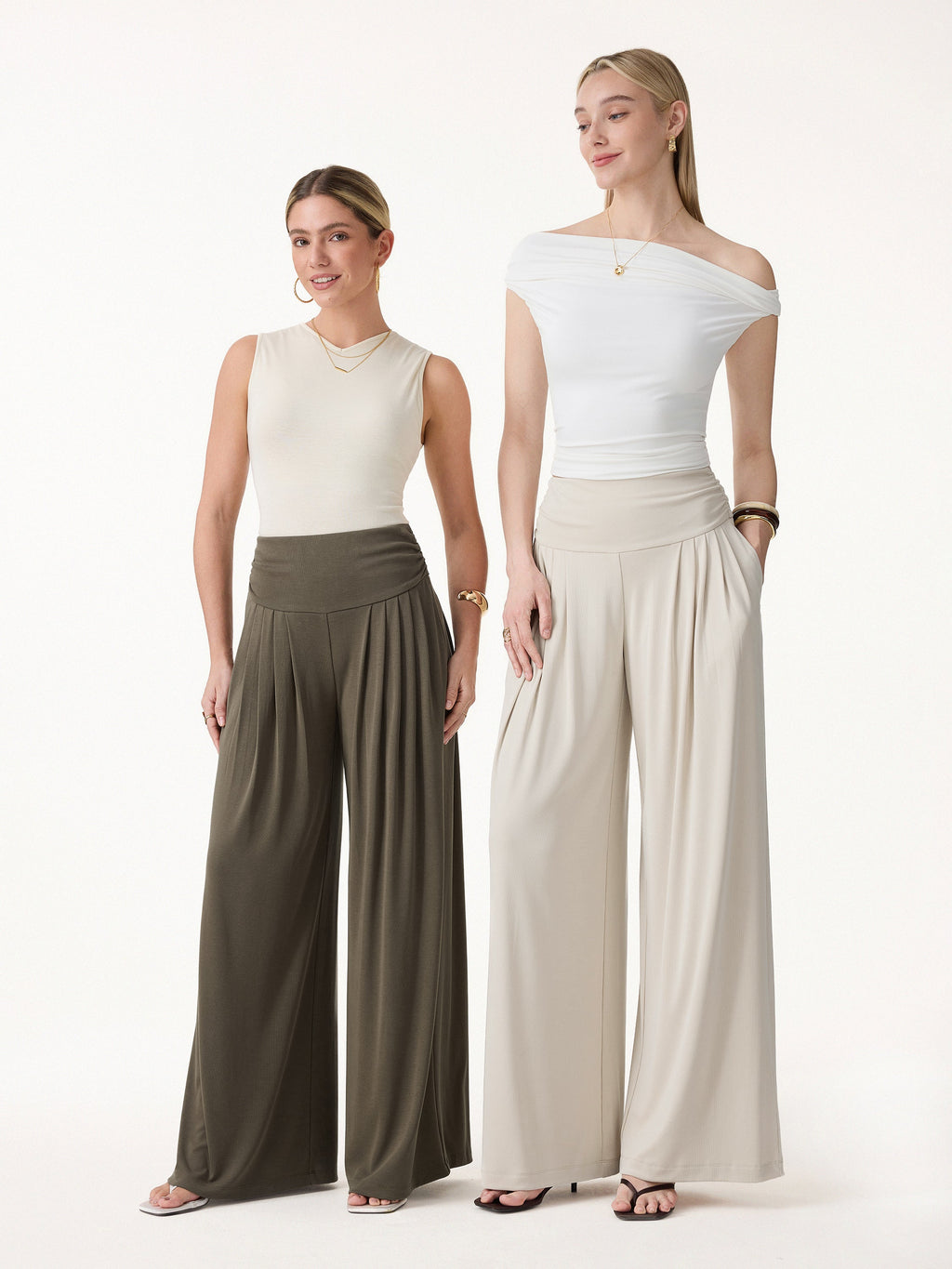 Sandwashed Super Flowy Tucked Palazzo Pant with Pockets