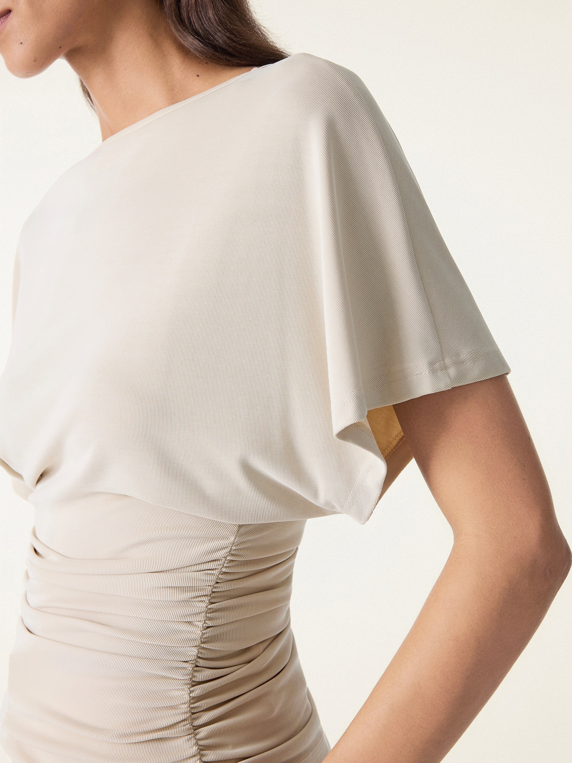 Effortless Boatneck Batwing Sleeve Side Ruched Top