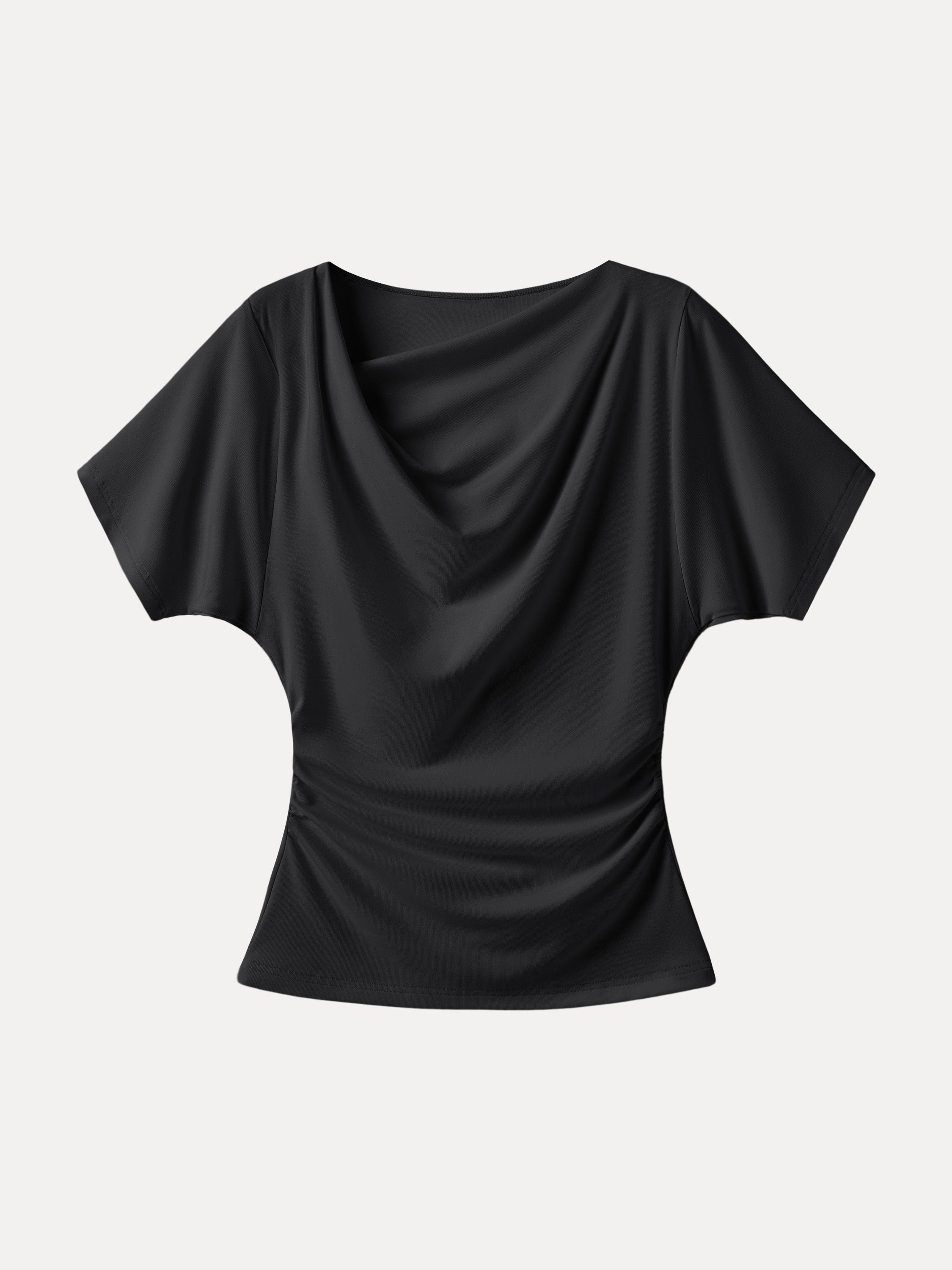 Asymmetrical Cowl Neck Ruched Top