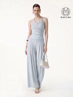 2Pcs Set Halter Neck Surplice Bra Top & Tucked Palazzo Pant with Pockets