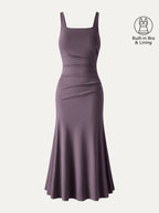 Square Neck Tucked Open Back Bra Dress