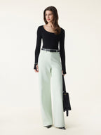 Stretch Cotton Blend Slimming High Rise Wide Leg Pant