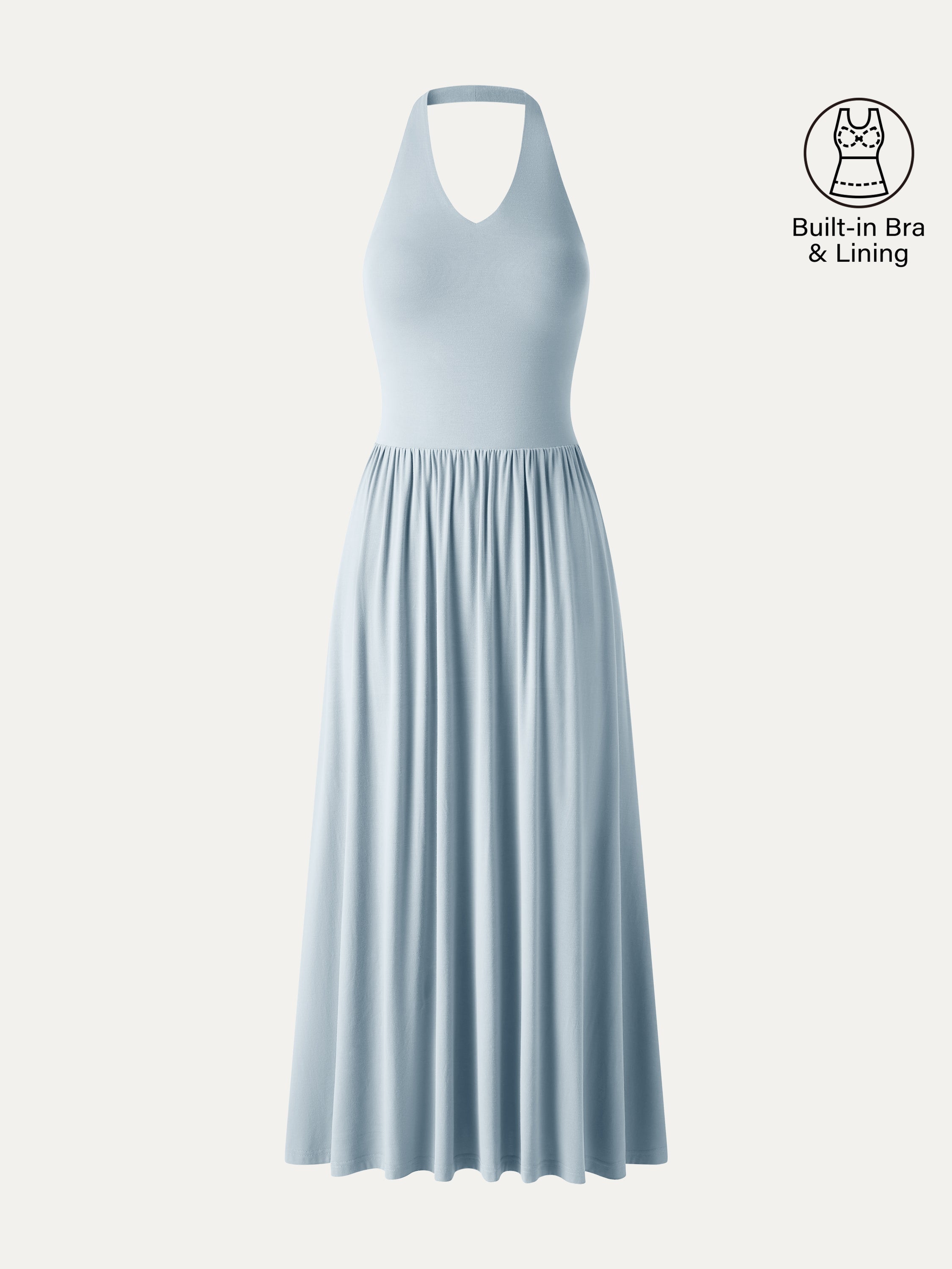 SkinKiss Halter Ruched Midi Bra Dress with Pockets