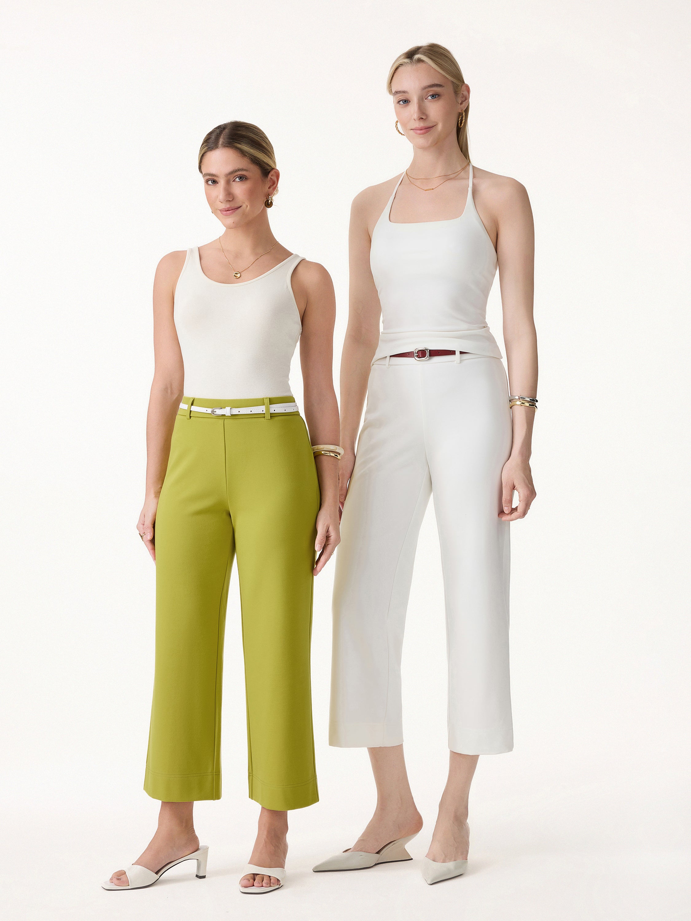Not-See-Thru Mid Rise Cropped Wide Leg Pants with Pockets