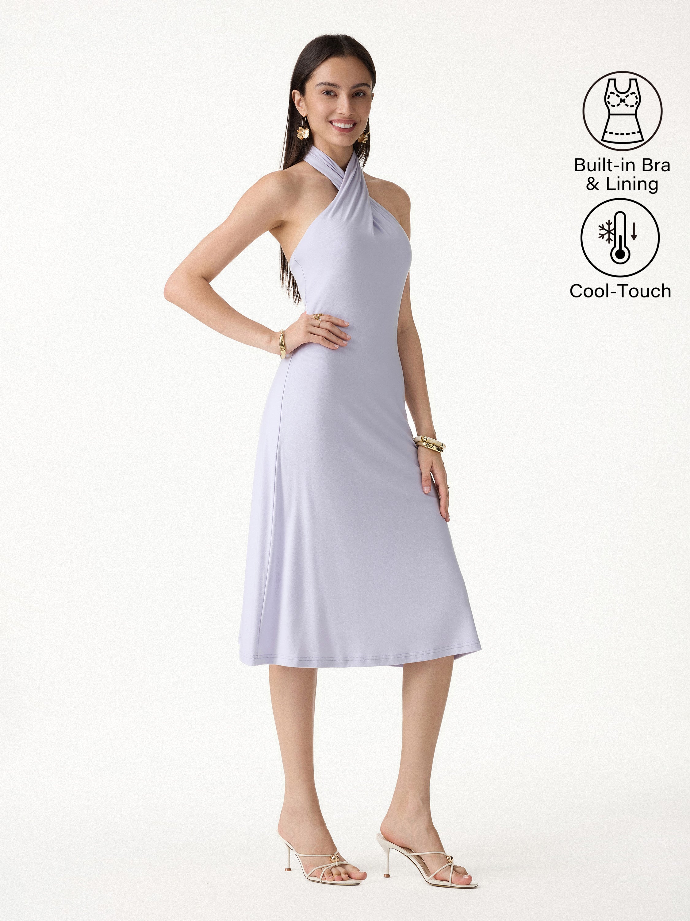 CoolTouch Criss-Cross Halter Open-Back Midi Bra Dress