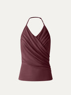 Modal Halter Neck Surplice Ruched Bandless Bra Top