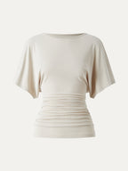 Effortless Boatneck Batwing Sleeve Side Ruched Top